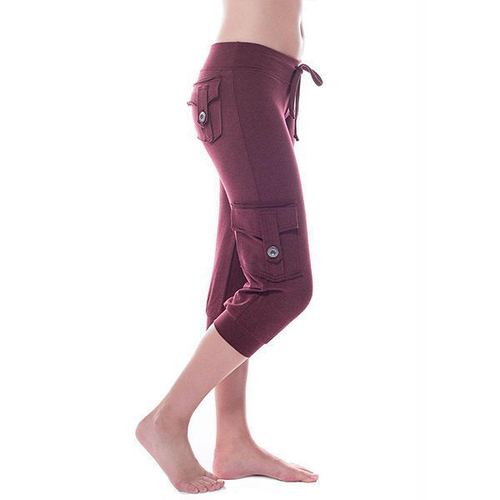2025 European and American Elastic Waist Button Pouch Yoga Seven-Eighth Pants Casual Versatile Slimming Fashion Multi-Pocket