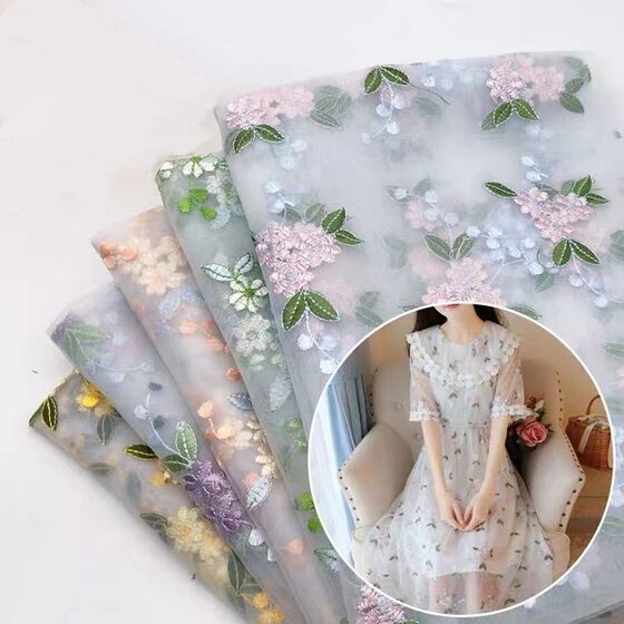 Spring and Summer New Fresh Small Floral Embroidered Mesh Lace Embroidered Cloth Women's Wear Children's Wear dress DIY Fabric