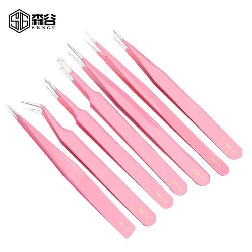 Stainless steel tweezers spray paint precision color pink tweezers pointed flat head elbow eyelashes nail tweezers picking bird's nest