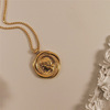 Retro spiral, coins, human head, head sculpture, statue, golden necklace, European style, silver 925 sample, 750 sample gold