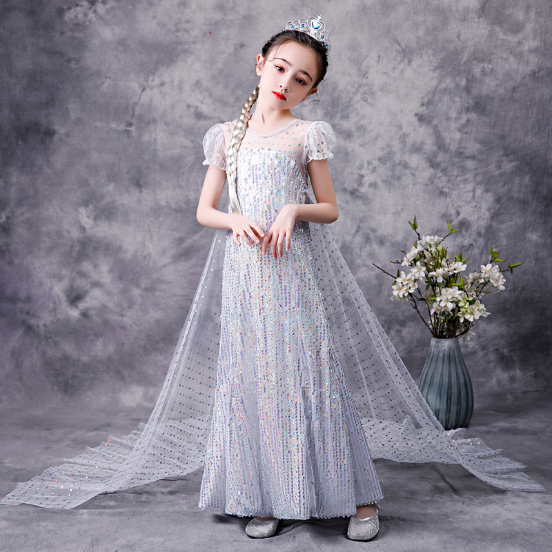 Frozen Frozen 2 Princess Aisha Dress elsa Dress Girl's Sequin Mesh Dress Removable Cape