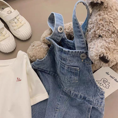 Korean style children's clothing children's overalls 2024 spring and autumn men's and women's baby all-match casual jeans trend