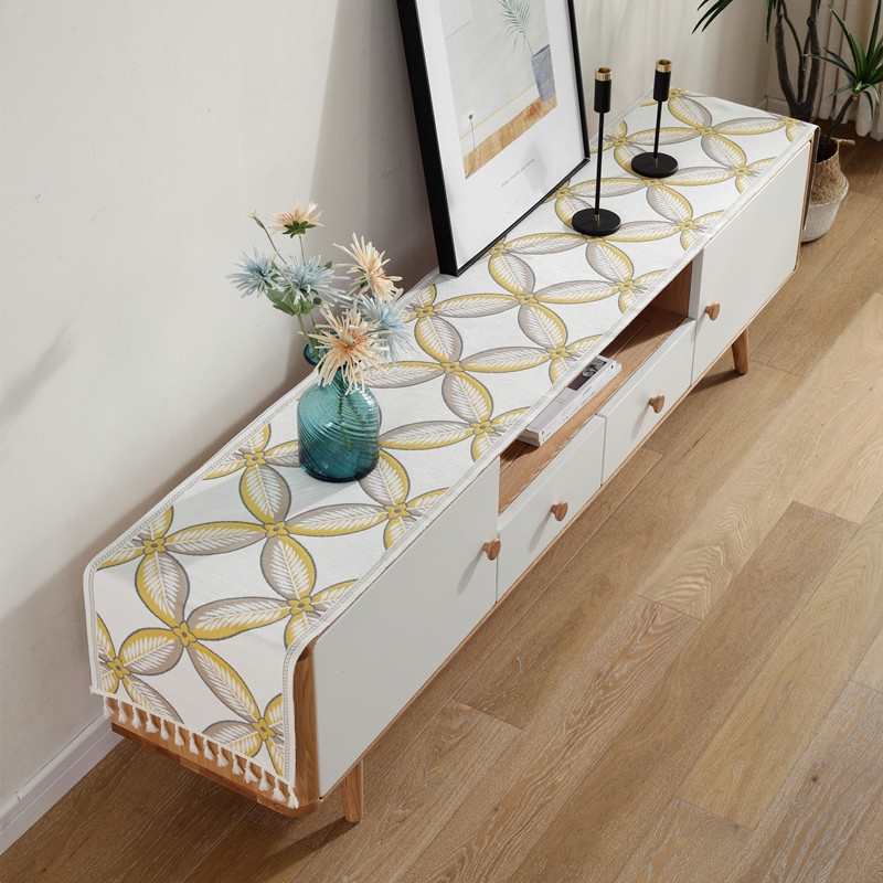 Modern Minimalist TV Shoe Cabinet Cover Chenille Tassel Home Tablecloth Polyester Runner Fresh Table Flag_voghion.com
