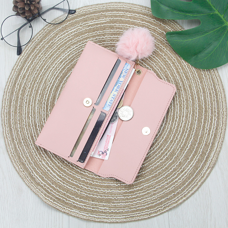 Carpeta larga de las mujeres de la manera color sólido bola de la piel arco embrague bolso largo de las mujeres bolsa de la tarjeta monedero