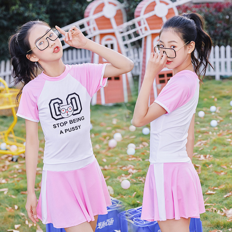 Traje de baño para niños lindos niñas falda dividida traje de dos piezas 9-14 años traje de baño de niña grande al por mayor