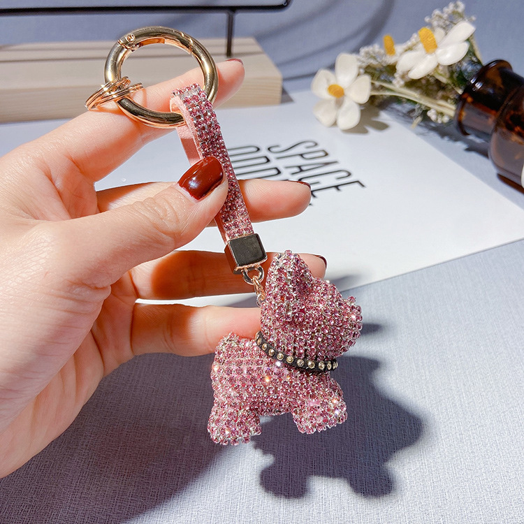 Llavero de Bulldog Francés con Cadena de Garras con Incrustaciones de Diamantes, Colgante de Muñeca de Dibujos Animados, Regalo, Accesorio de Bolso para Mujer, Diseño Brillante