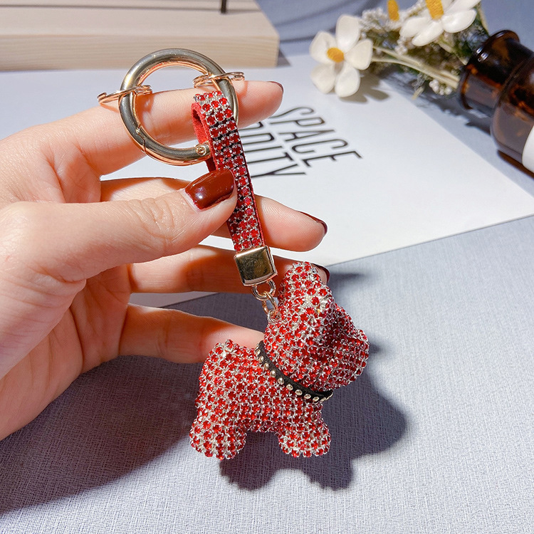 Llavero de Bulldog Francés con Cadena de Garras con Incrustaciones de Diamantes, Colgante de Muñeca de Dibujos Animados, Regalo, Accesorio de Bolso para Mujer, Diseño Brillante