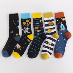 New 20 colorful trendy socks, mid-calf cotton socks for export, universe pattern, personalized trendy men's socks, wholesale