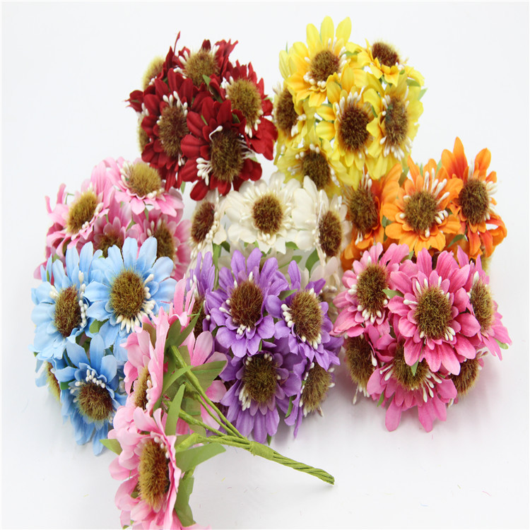 手作素材新款仿真渐变菊花毛球带芯布艺太阳花diy配件材料30朵/包