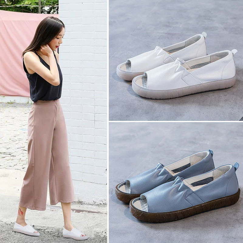 Новые весенне-летние женские сандалии, обувь для медсестер из натуральной кожи, обувь с верхним слоем из воловьей кожи, плиссированная обувь для мам, Нескользящие сандалии на мягкой подошве