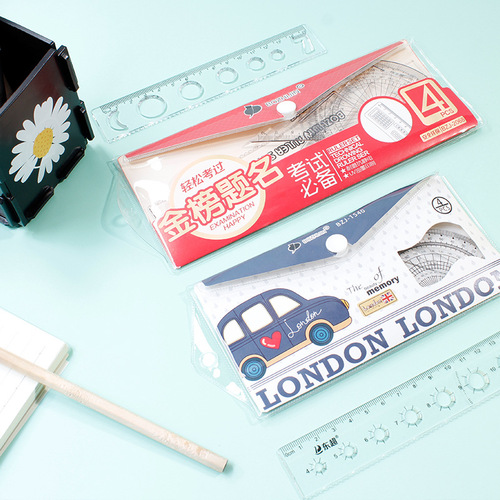 Korean creative stationery bag ruler triangle plate protractor soft ruler student supplies drawing charting ruler set