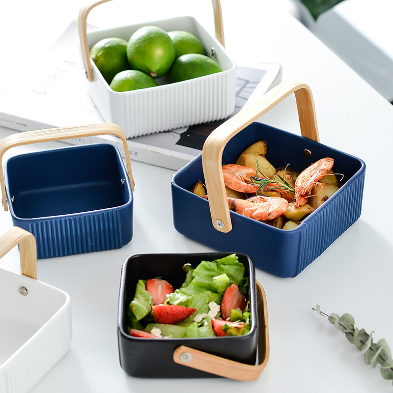 Cestas de frutas a rayas japonesas simples, cestas de cerámica creativas para restaurantes, tazón de ensalada creativo, bandeja de frutas secas, caja de almacenamiento de joyas