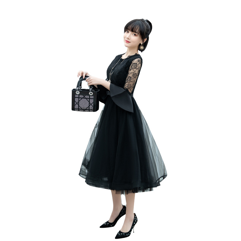 Vestidos de noche que se pueden usar diariamente, nuevo estilo 2026, elegante vestido midi de encaje para figuras pequeñas, efecto adelgazante, disponible para dropshipping. image 5