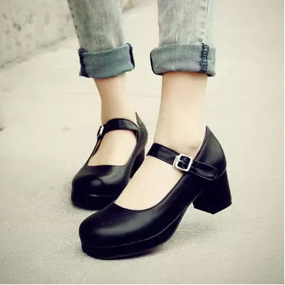 Women's shoes new round head thick heel shallow mouth shoes water table buckle foreign trade Original Single size 30-43 women's shoes