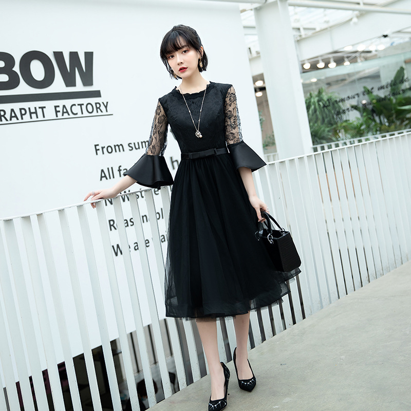Vestidos de noche que se pueden usar diariamente, nuevo estilo 2026, elegante vestido midi de encaje para figuras pequeñas, efecto adelgazante, disponible para dropshipping. image 7