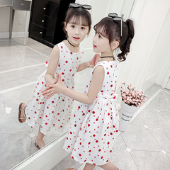 Girls' Cotton Skirt 2024 New Summer Clothes for Children, Medium and Large Children, Fashionable Cotton Floral Dress, Off-the-Shoulder Vest Skirt
