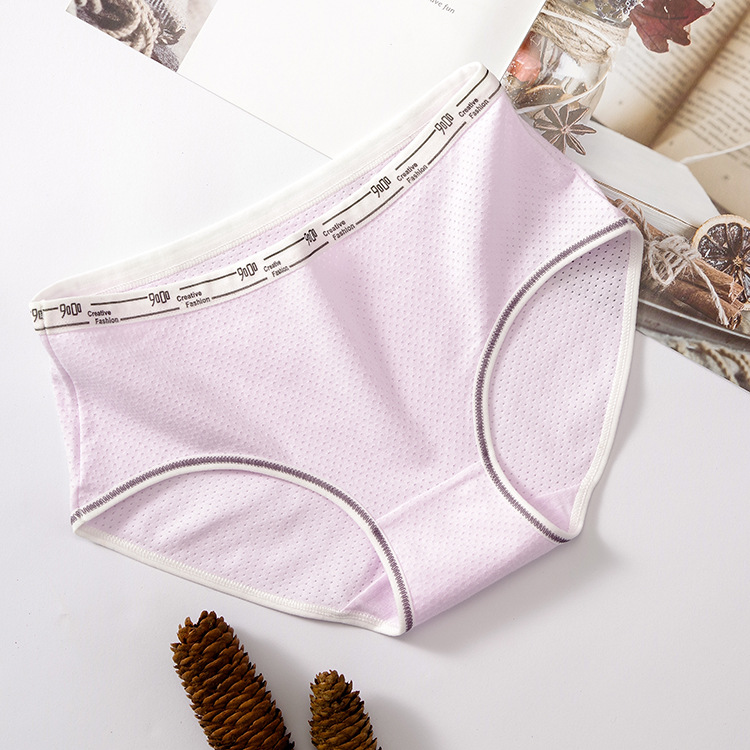 Simple malla transpirable ropa interior de algodón de mujer media cintura ropa interior ultra-fino transpirable cómodo cadera elevación de color sólido calzoncillos de las mujeres