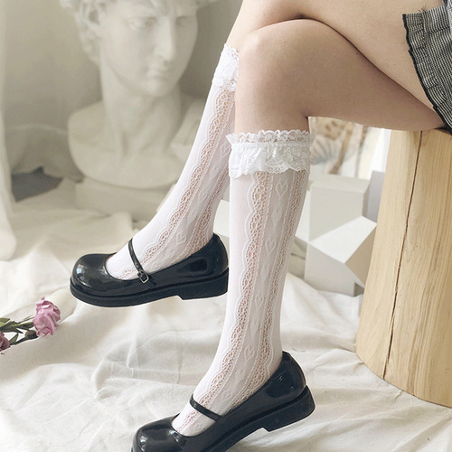 lolita日系软妹中短筒小腿袜薄款学生甜美蕾丝花边镂空堆堆袜女夏