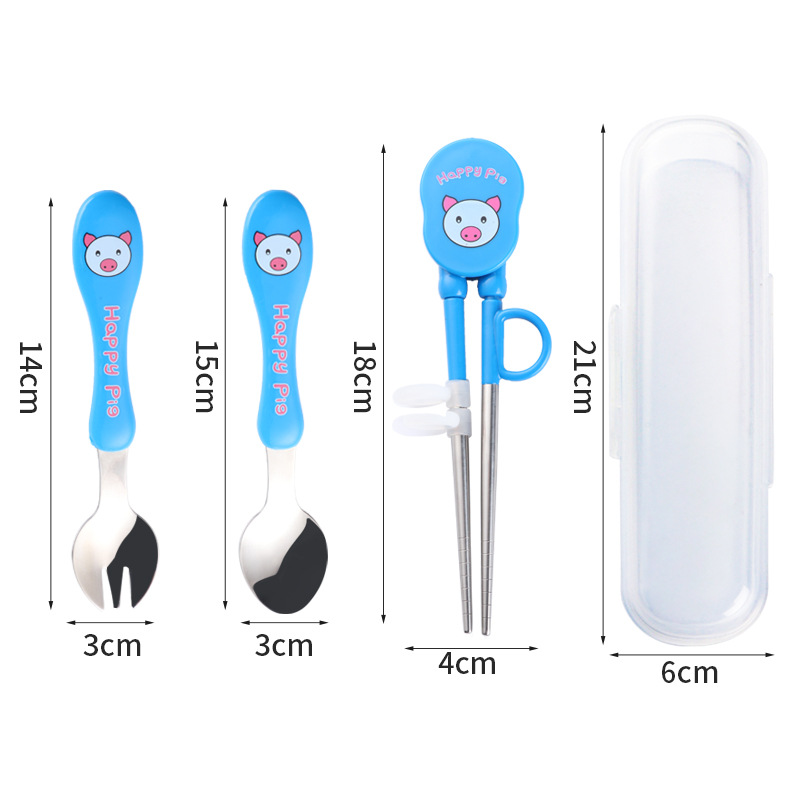 [파랑] 연습 젓가락 + 포크 + 스푼 + 상자