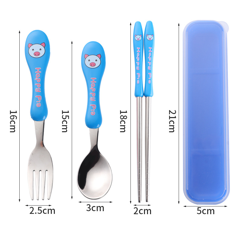 [블루] 어린이 젓가락 + 포크 + 스푼 + 상자