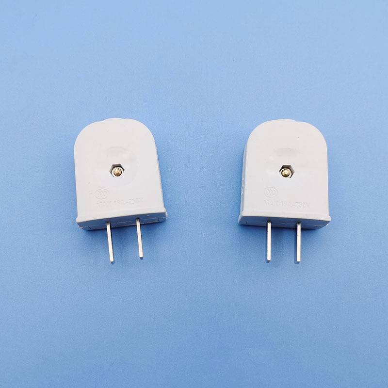 白色固定二插头 一体铜厚1.4两脚插居家工程接线单相二极插头批发