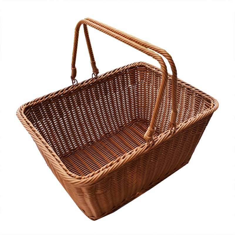 Cesta de ratán cesta de compras portátil de plástico recogiendo cesta de frutas merienda cesta de almacenamiento cesta de frutas y verduras cesta tejida cesta de picnic