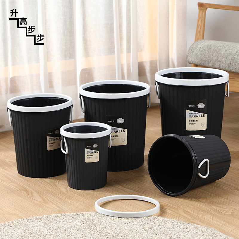 Wholesale Plastic Household Black Trash Cans for Bathroom, Kitchen, and Living Room, Simple Design with Press Ring Storage Bin Wholesale Plastic Household Black Trash Cans for Bathroom, Kitchen, and Living Room, Simple Design with Press Ring Storage Bin