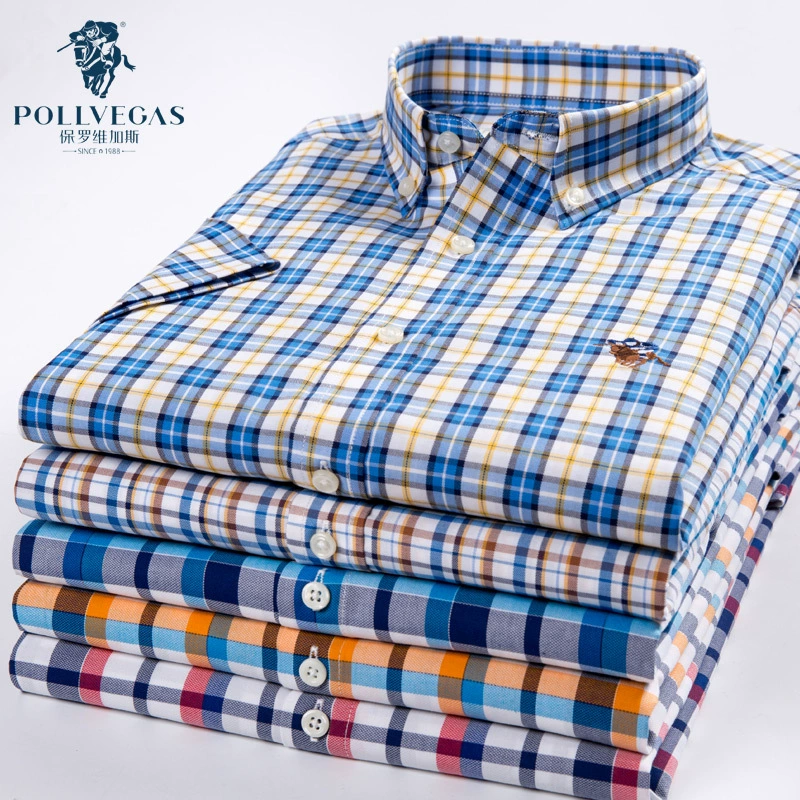 Прямая поставка с фабрики, летняя новая мужская рубашка Paul, клетчатая рубашка с короткими рукавами, деловая повседневная мужская одежда