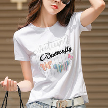 夏季短袖白色t恤宽松休闲个性烫钻棉上衣潮ins韩版女装打底衫