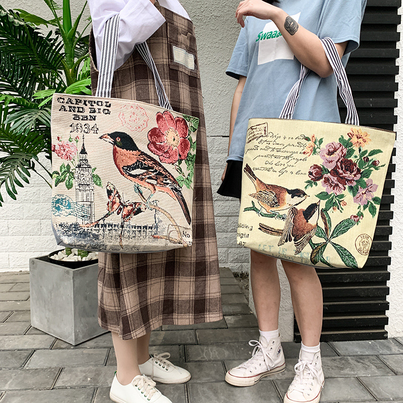 Thailand Myanmar Region Features Fashionable Women's Bag Ethnic Style Canvas Bag Shoulder Bag Large Capacity Simple Versatile Work Clothing 4
