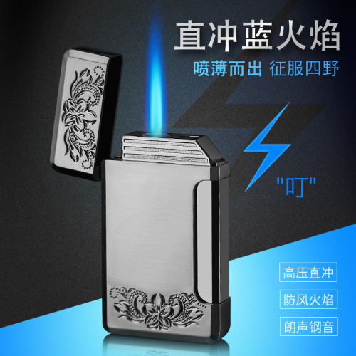 Direct-Flame Steel Sound Loud Lighter, Wealthy Flower Windproof Cigarette Igniter with Personalized Engraved Signature LOGO