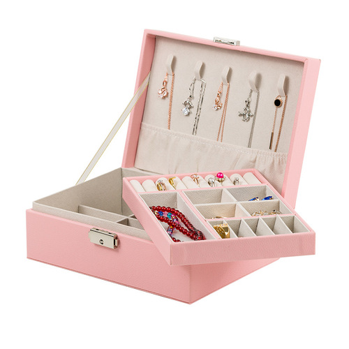 A jewelry box, double-layer jewelry organizer, multifunctional accessory storage, leather-made.