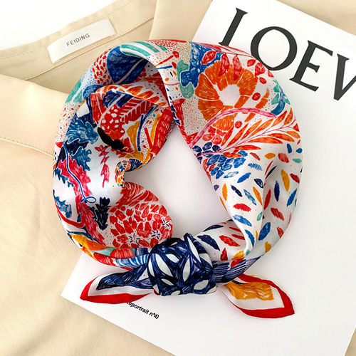 Sun protection silk scarf small square scarf for women spring and autumn Korean silk thin versatile mulberry silk temperament scarf internet celebrity small scarf