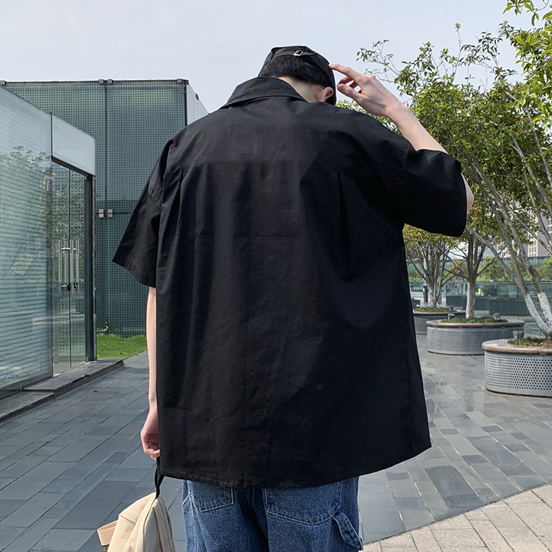 Verano ins retro Estilo funcional camisa de ropa de trabajo de manga corta Camisa de media manga casual de estilo coreano para hombres