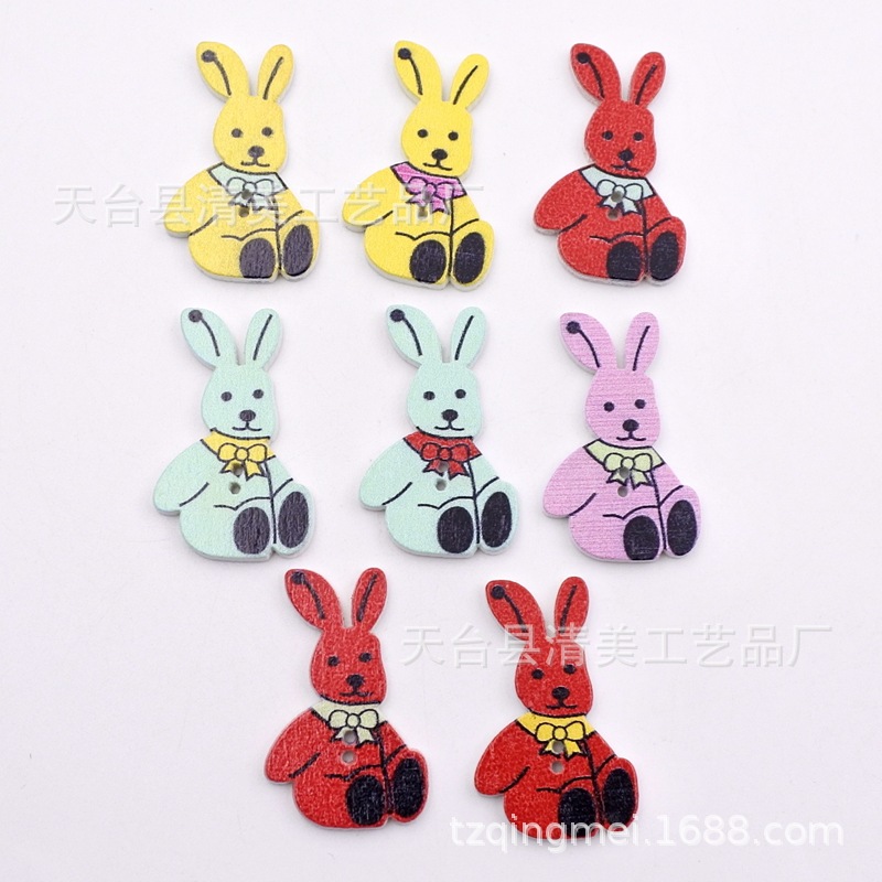 Conejo de orejas largas impreso sobre fondo blanco botón madera decoración Conejo de orejas largas 50 por paquete