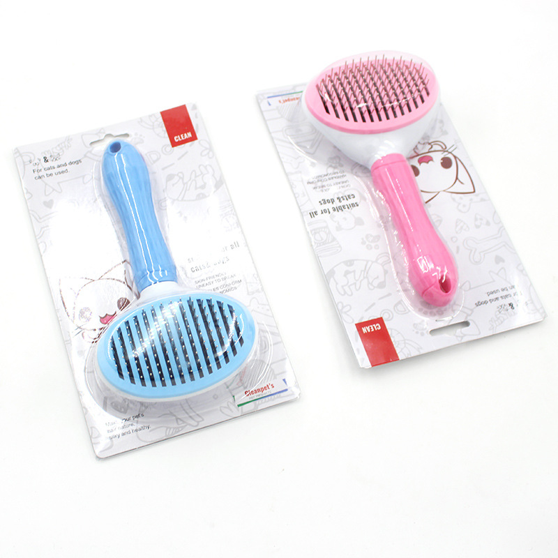 Nuevo peine para mascotas (aguja fina aguja gruesa) belleza pelo masaje perro peine mango de plástico auto-limpieza peine gato y perro cepillo