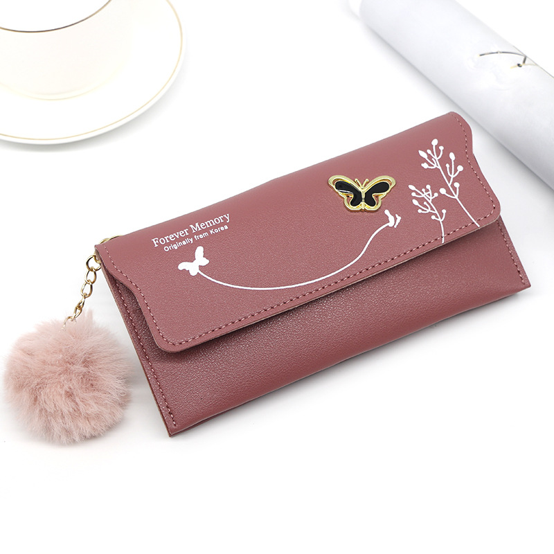 Elegante ocasional de las nuevas mujeres larga cartera mariposa flor simple cambio certificado tarjeta bancaria Cartera Embrague