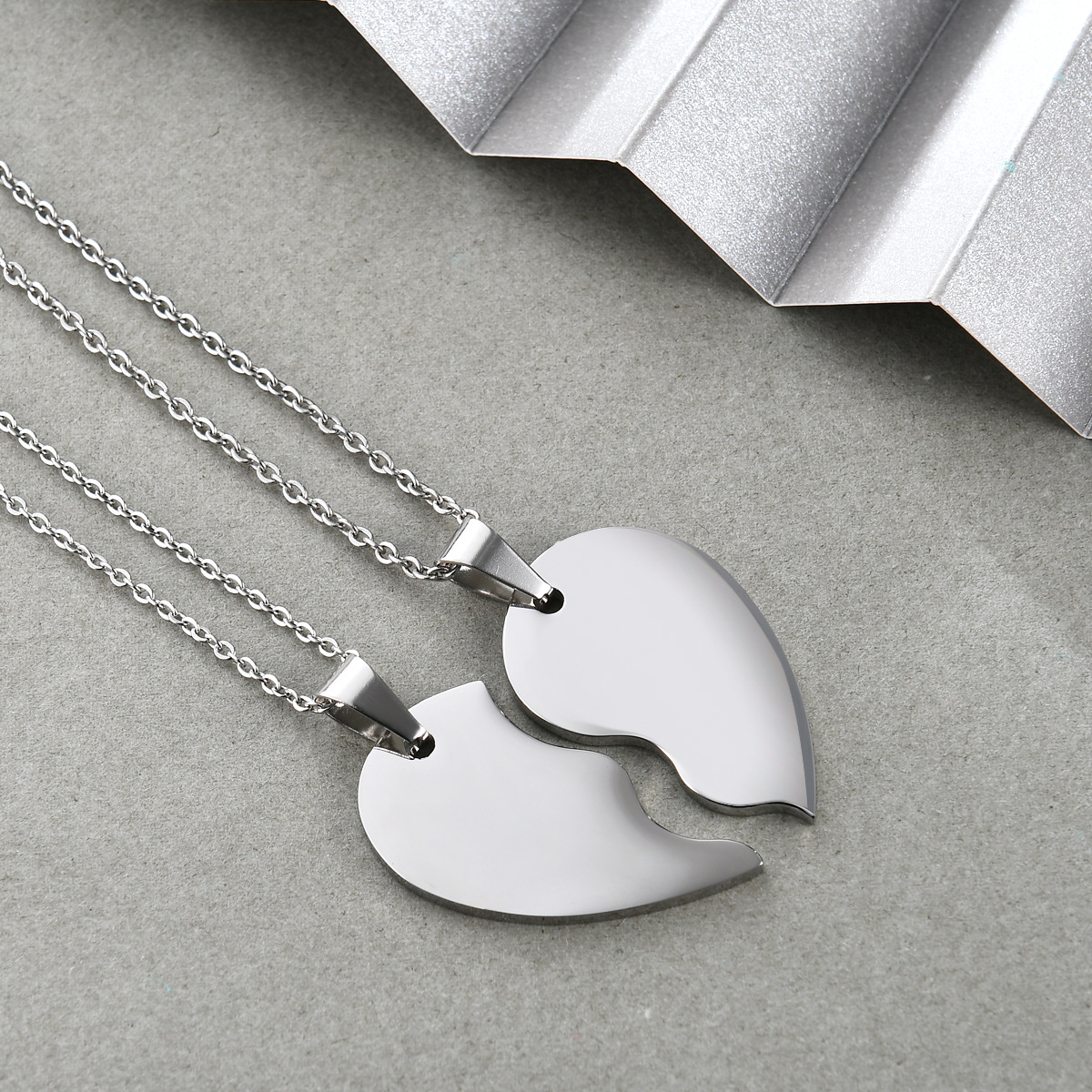 Collier puzzle en acier inoxydable 35 mm en forme de cœur, gravure laser à faire soi-même, pour couple, style simple et tendance, pour femme._voghion.com