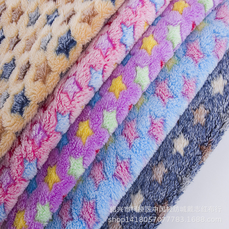 In Stock Double-Sided Flannel Fabric with Colorful Star Print, Pet Mat, Pajamas, and Home Wear Fabric