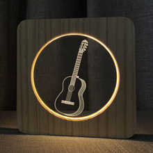 乐器吉他实木框亚克力小夜灯 创意相框灯装饰摆件床头灯FS-A3272W