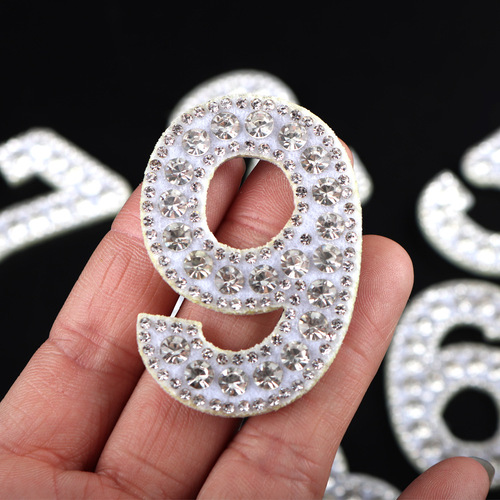 Cross-border 0-9 diamond-encrusted digital cloth patch, clothing accessories, non-woven patch patch, shoe and hat DIY decorative hot stamping patch