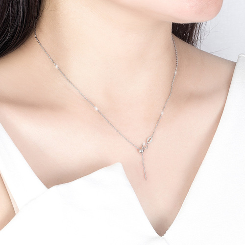 Pure Silver S925 Universal Necklace for Women, Pin-Style Lulutong with Bead-Threaded Heart, Adjustable Box Chain, Factory Wholesale