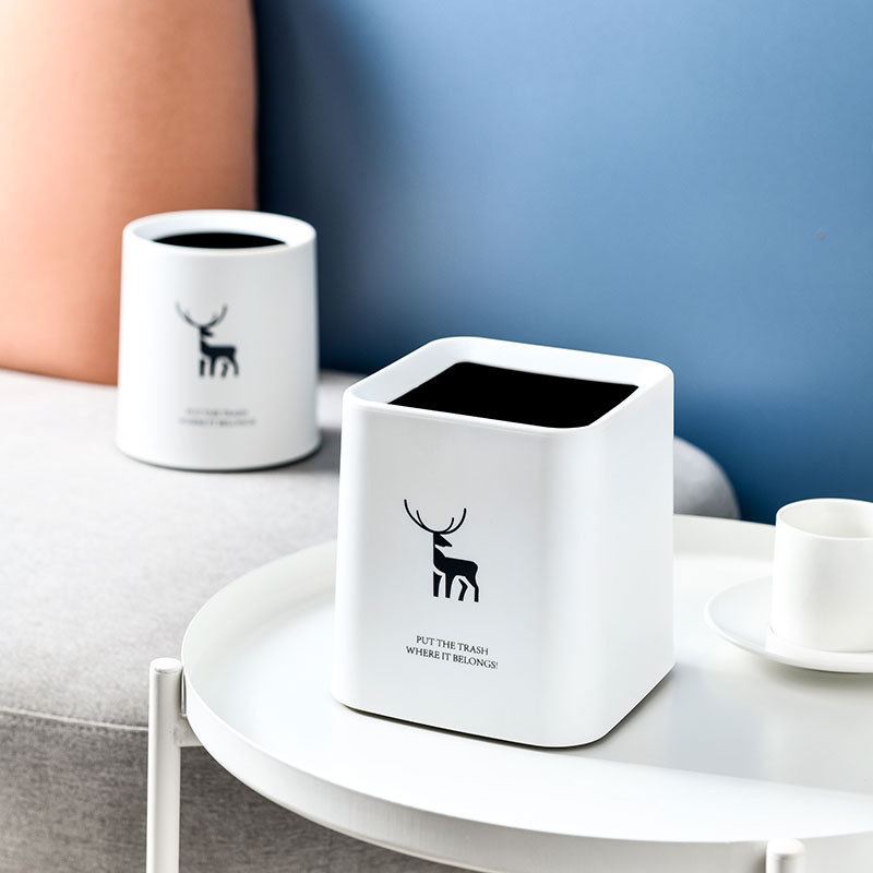 Scandinavian Square Mini Lidless Desktop Trash Can Coffee Table Living Room Office Study Double Layer Japanese Style Simple Creative