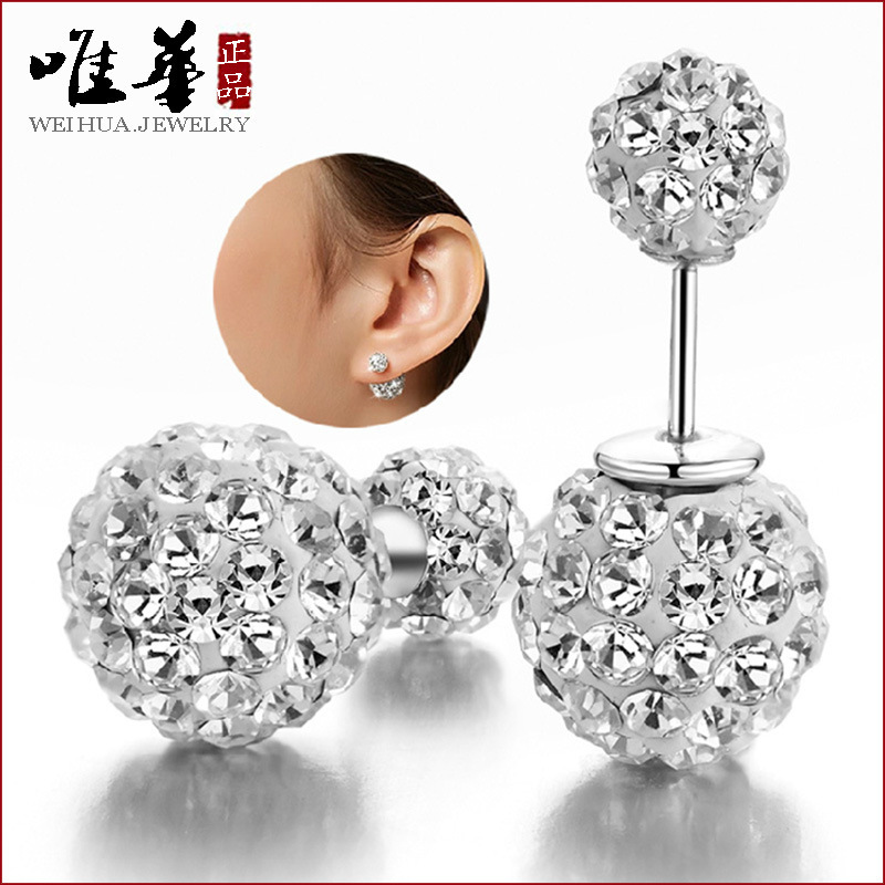Weihua Temperament Women's Earrings Starry Sky Story Silver-Plated Ear Jewelry Shambhala Rhinestone Double Bead Earrings One Two Wear Weihua Temperament Women's Earrings Starry Sky Story Silver-Plated Ear Jewelry Shambhala Rhinestone Double Bead Earrings One Two Wear