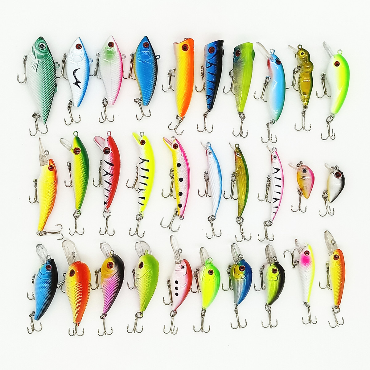 30個のプラスチックの魚の路亜餌セットのミノの波は鉛筆の昆虫のvibの硬い餌の擬似餌の組み合わせの漁具を登ります。