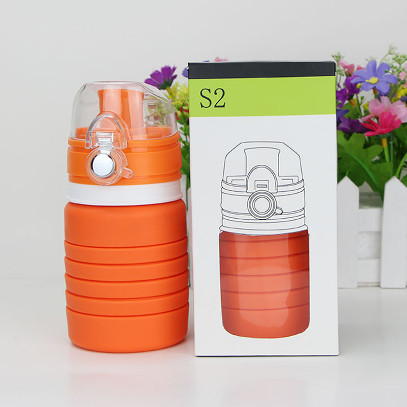 Amazon nueva botella de agua plegable deportes al aire libre botella de agua de silicona montañismo ciclismo botella de agua de silicona se puede imprimir logotipo