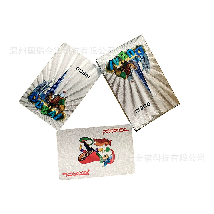 Серебряная фольга Покер Дубай Пейзаж Памятные покерные карты Золотая фольга ПЭТ Водонепроницаемый покер Креативный пластиковый покер