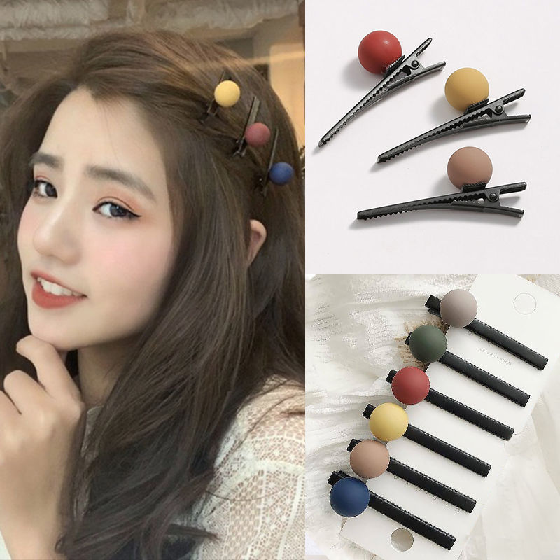 Korean round ball hairpin bangs clip Internet-famous one-character clip duckbill clip bangs clip girly clip hairpin head accessories