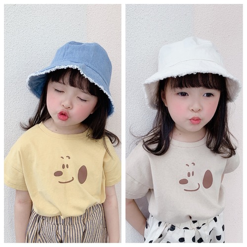 Adbaby Children's Clothing 2024 Summer New Arrival Girls' Korean Style Summer Outfit Cartoon Print Children's Short Sleeve T-shirt 20523