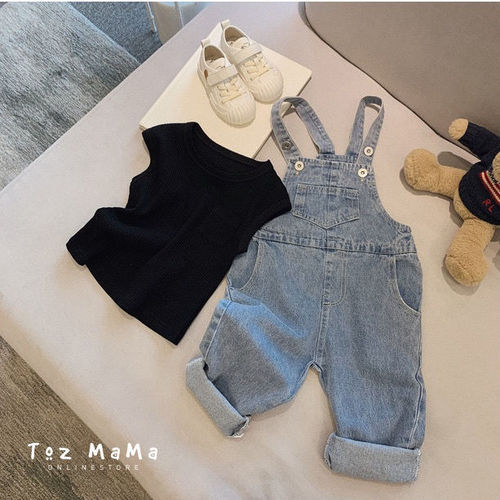 Korean style children's clothing children's overalls 2024 spring and autumn men's and women's baby all-match casual jeans trend